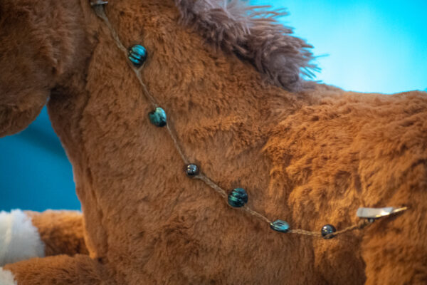 Blue Metallic and Hematite Mane Beads closeup by Julie Bradshaw