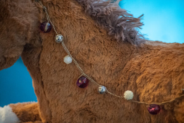 Red and White Crystal Mane Beads closeup by Julie Bradshaw